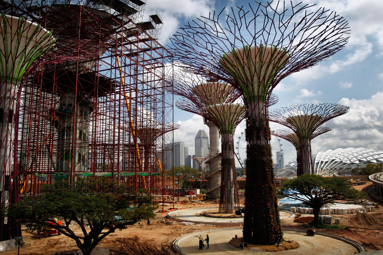 Искусственные объекты природы. Сингапур роща сверхдеревьев. Супердеревья в Сингапуре. Супер деревья в Сингапуре. Гигантские деревья Сингапур.