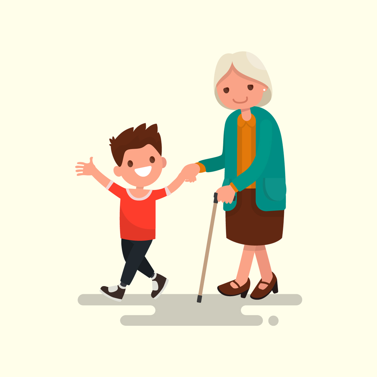 Мальчик помогает бабушк