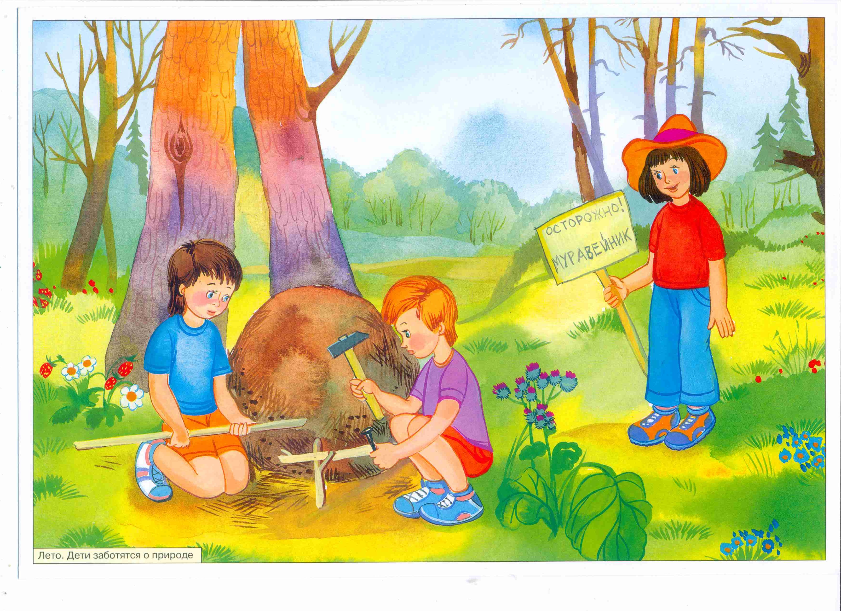 Добрые дела в природе окружающий мир. Лето для дошкольников. Сюжетные картины для детей. Лето картинки для детей. Лето рисунок для детей.