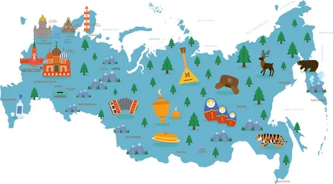 Карта России для детей в картинках	(30 картинок)