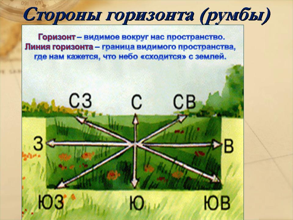 Схема основных и промежуточных сторон горизонта