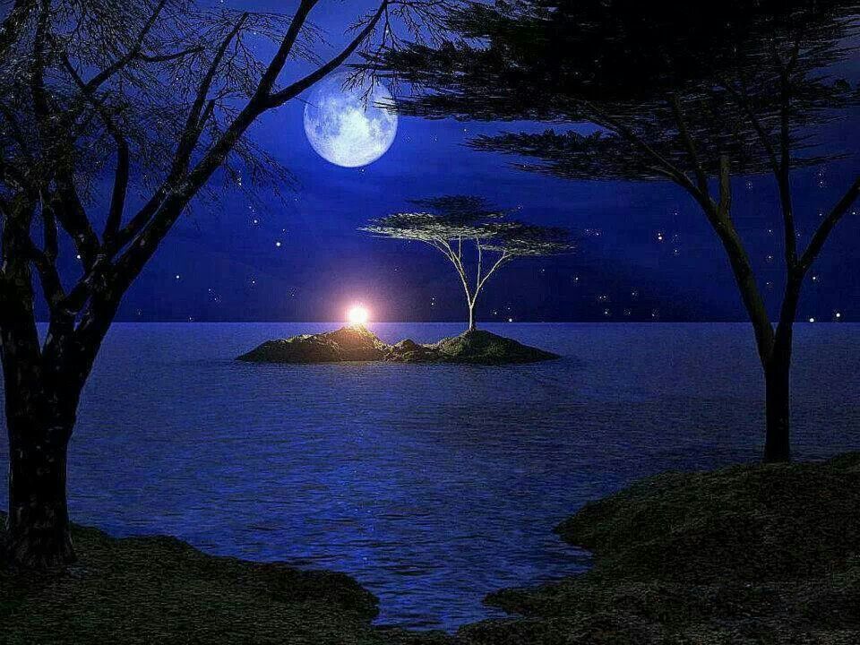 Доброй ночи картинки красивые красочные мерцающие с природой