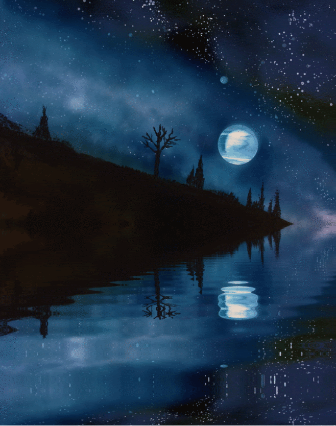 Луна купается. Ночной пейзаж. Прекрасная ночь. Красивая ночь. Сказочная ночь.